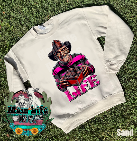 Valentine’s Day Crewneck Sweatshirt “ Life Is Like A Box of Chocolate” Scary Horror Character