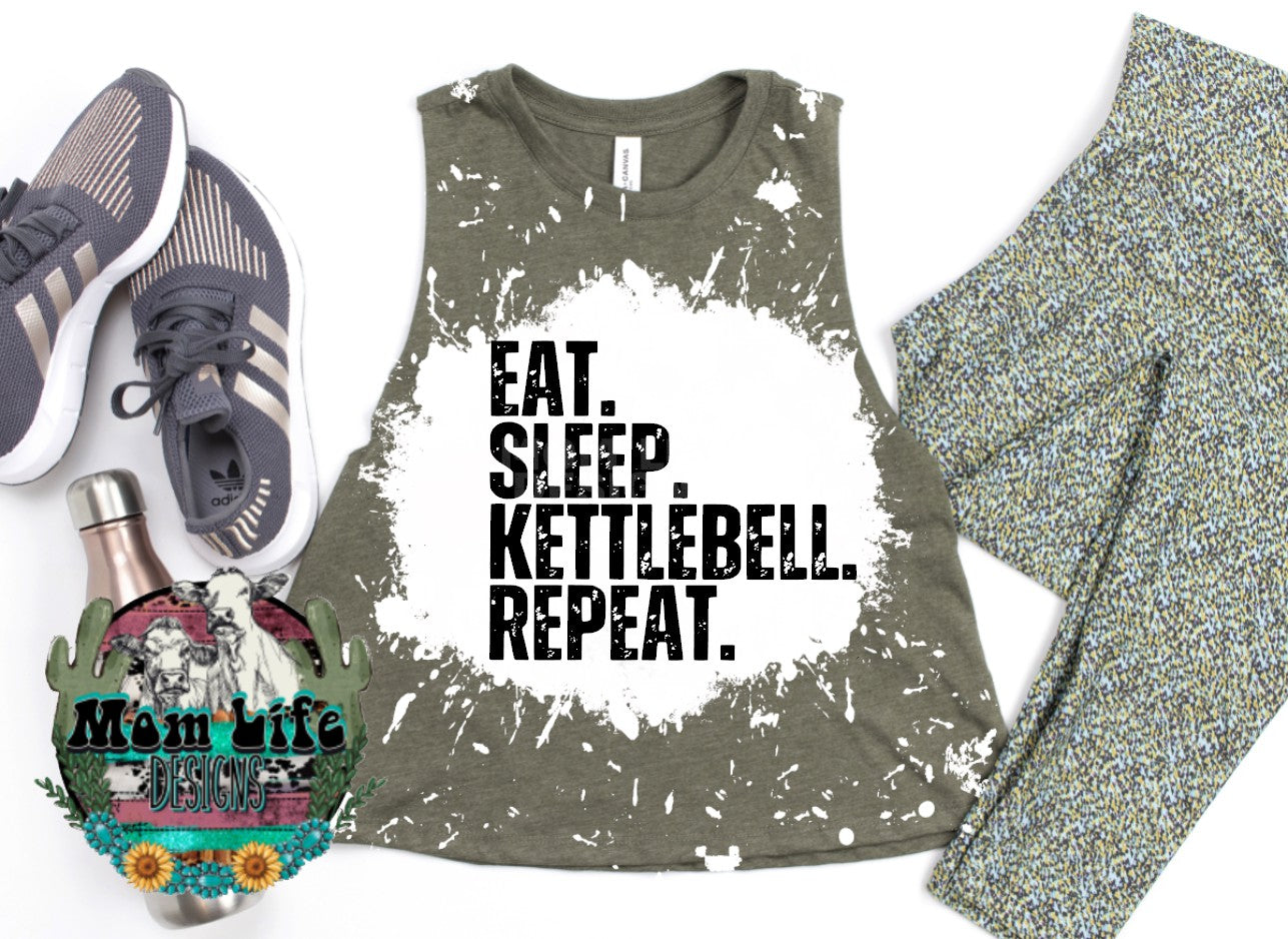 Eat. Sleep. Kettlebell. Repeat. Gym Cropped Tank Top