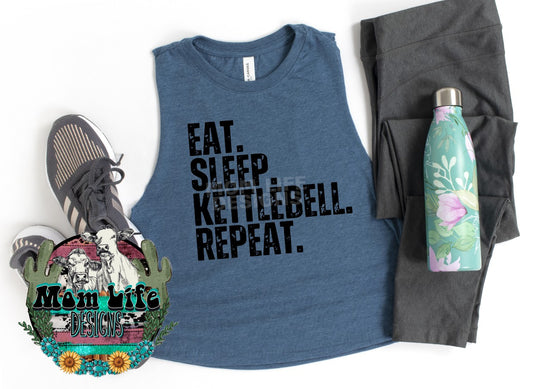 Eat. Sleep. Kettlebell. Repeat. Gym Cropped Tank Top