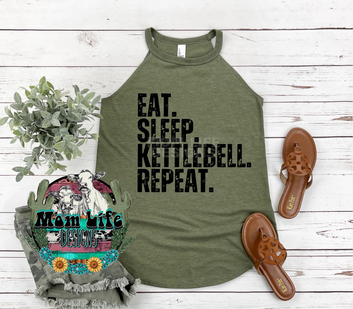 Eat. Sleep. Kettlebell. Repeat. Gym Rocker Tank Top